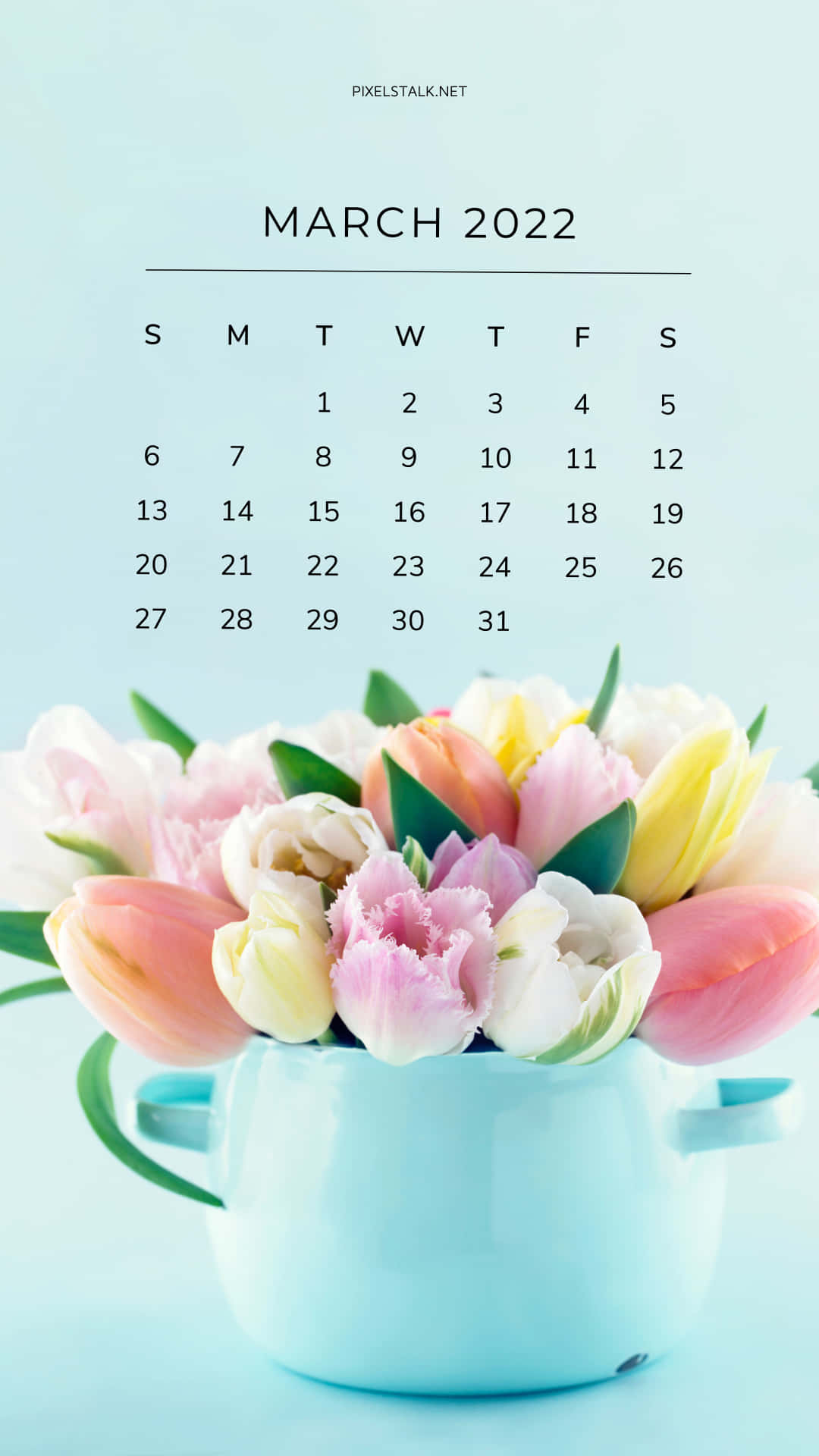 A Calendar With Flowers In A Blue Vase Wallpaper