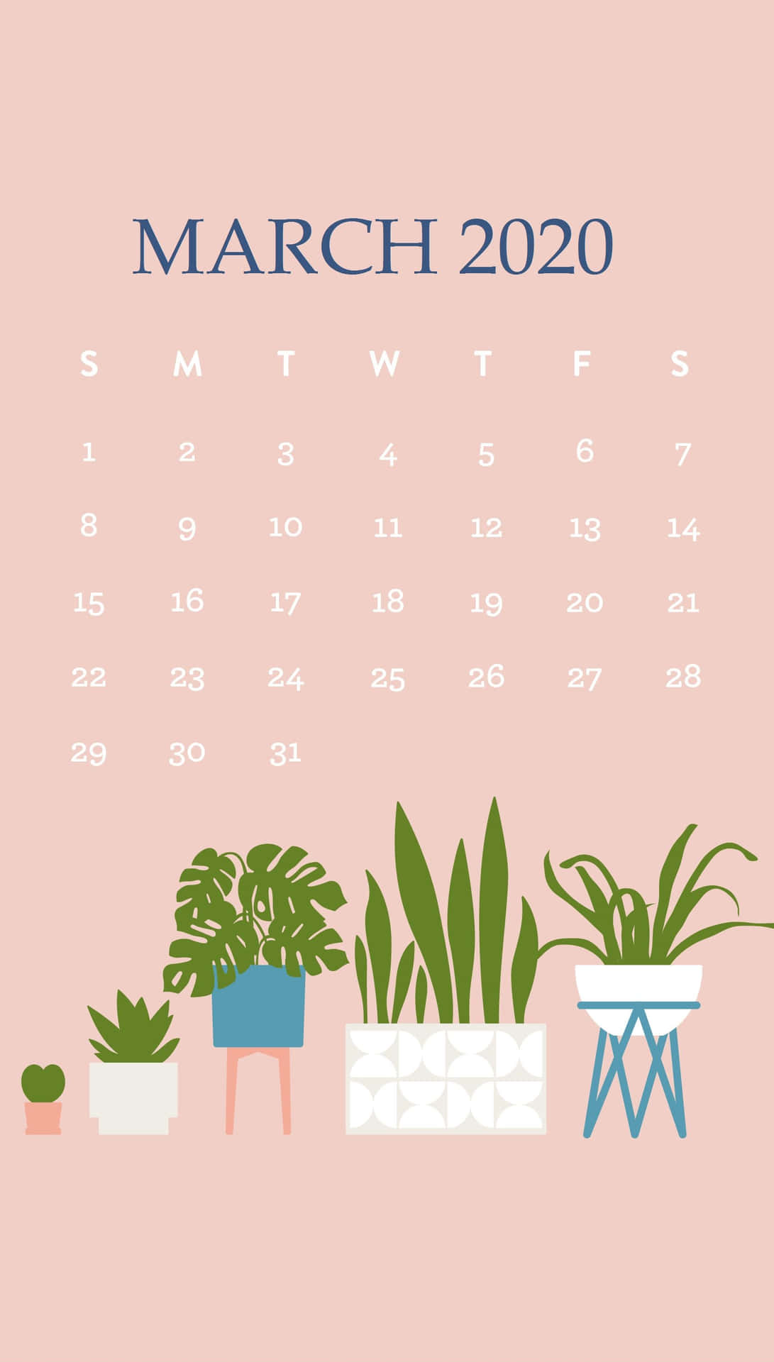 A Pink Calendar With Plants And Pots Wallpaper