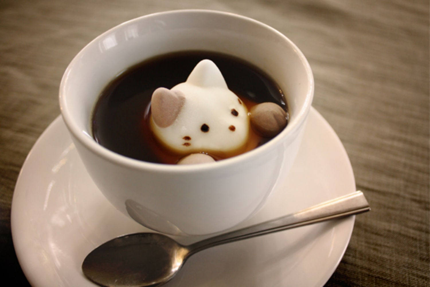 Cute Marshmallow Cat Coffee Wallpaper