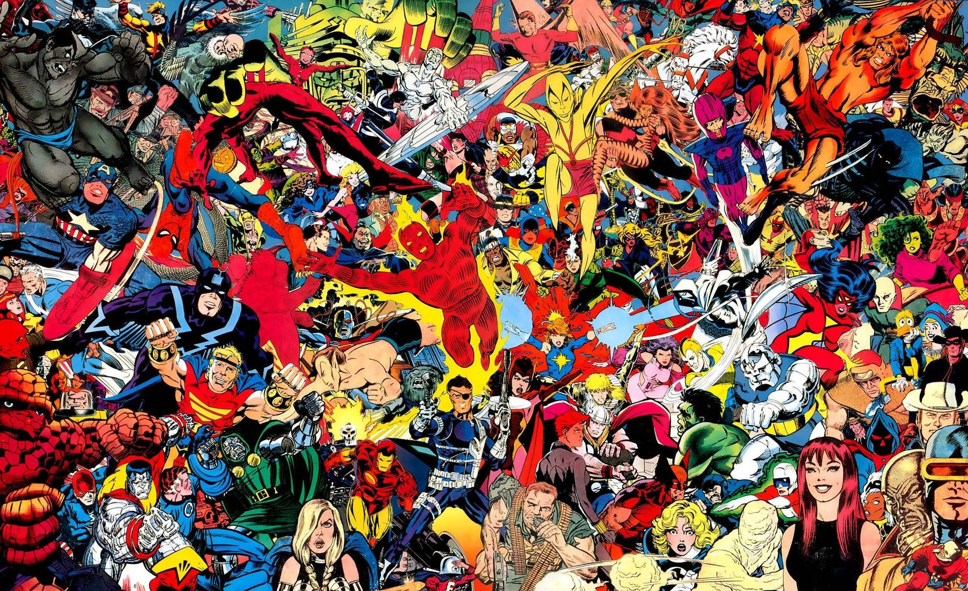 Ungrande Gruppo Di Personaggi Dei Fumetti In Un Collage Sfondo