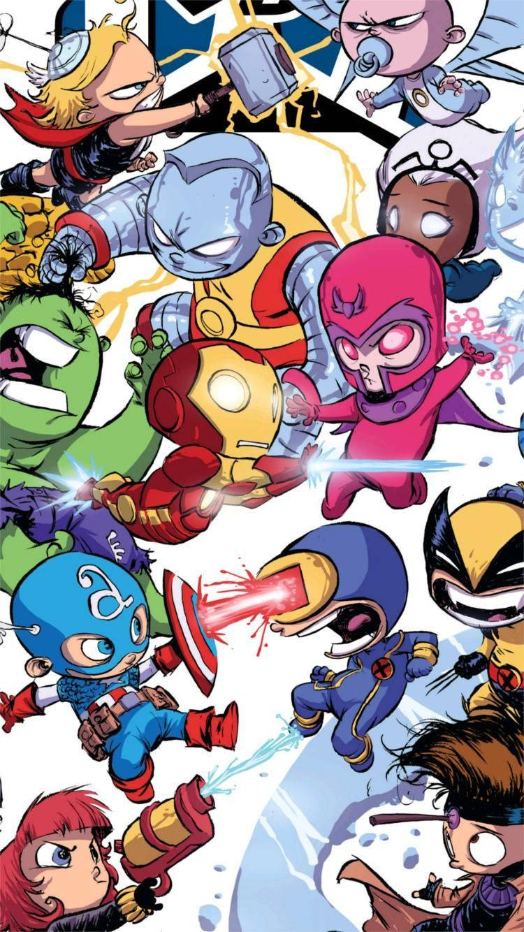Cute Marvel Superheroes Fighting Wallpaper