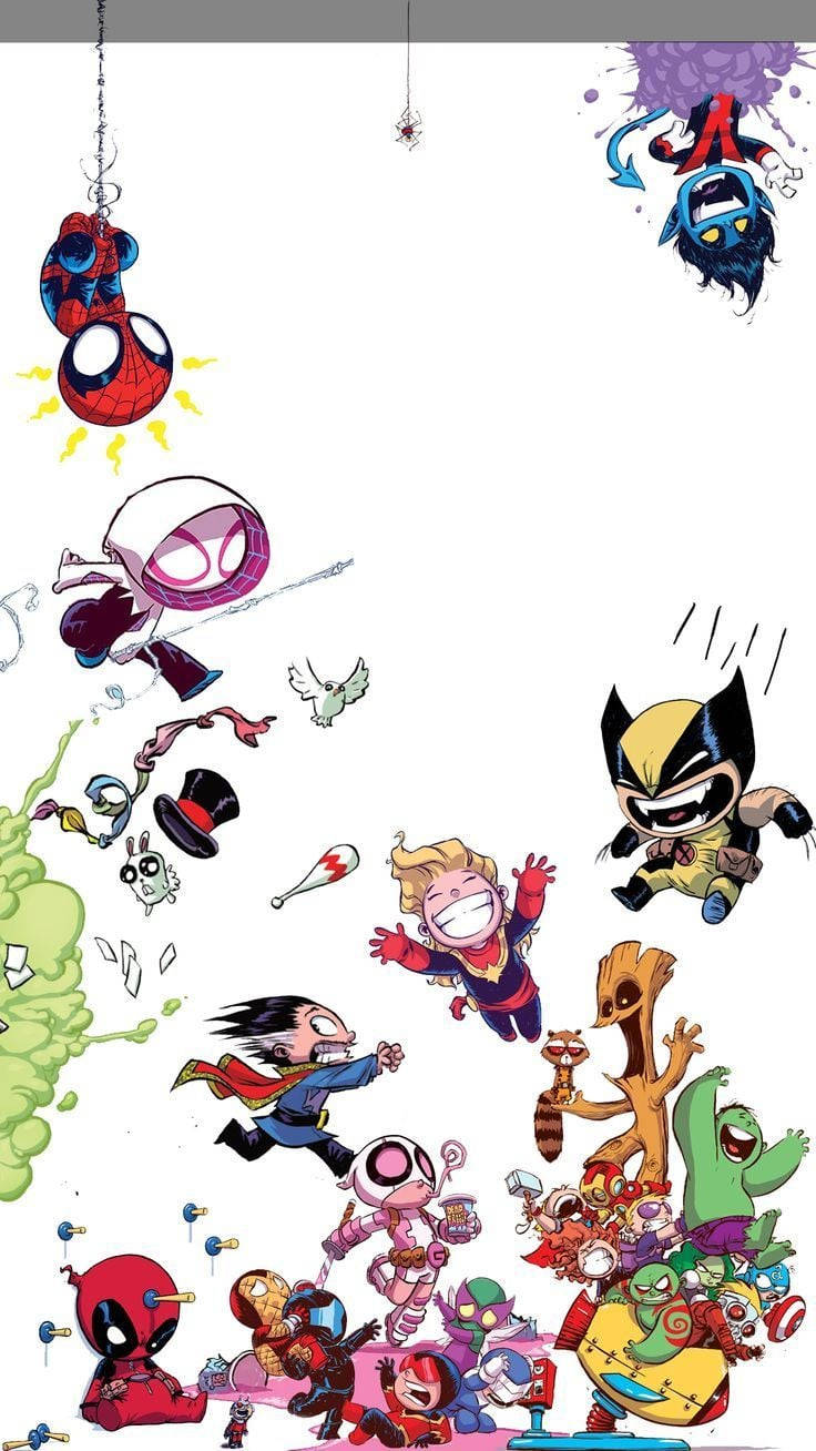 Cute Marvel Superheroes Jumping Wallpaper