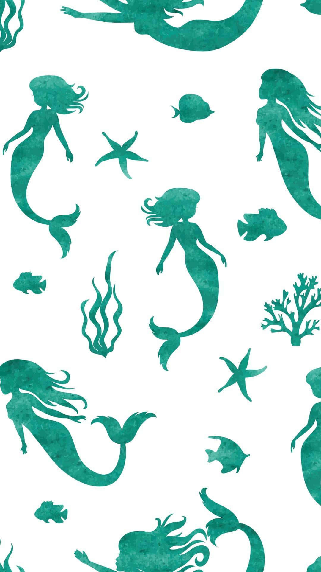 Cute Mermaid Blue Green Pattern Wallpaper