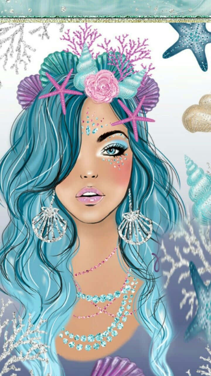 Cute Mermaid Pretty Drawing Illustration Wallpaper