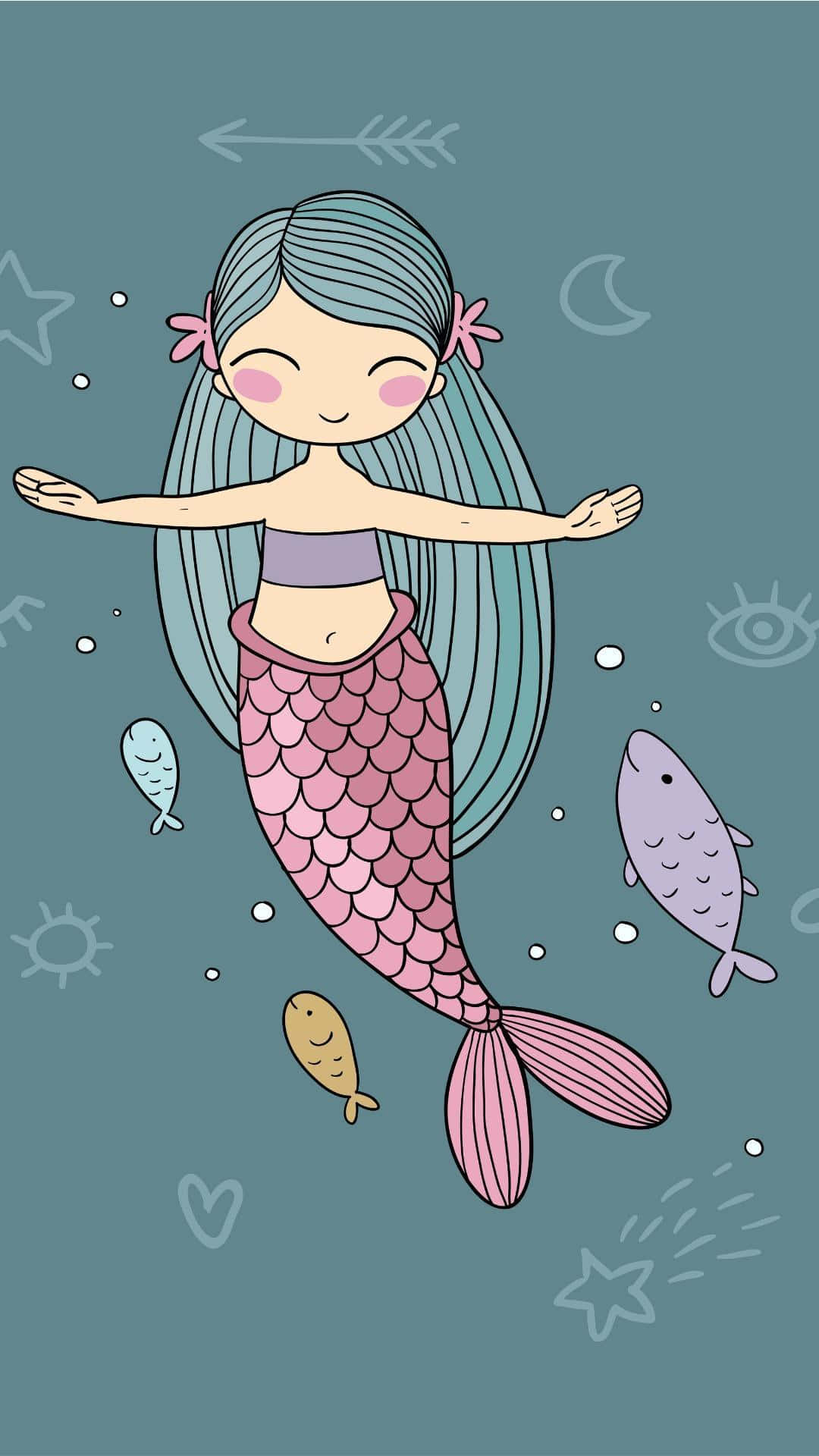 Cute Mermaid Digital Drawing Fish Wallpaper