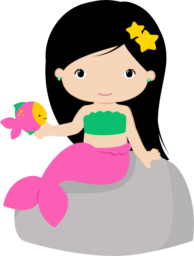Cute Mermaid With Fish Friend Clipart PNG