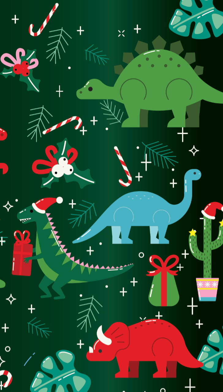 Simpatici Dinosauri Di Buon Natale Sfondo