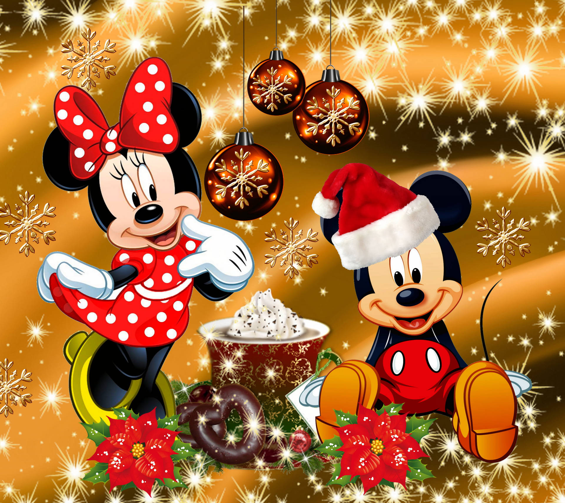 Cute Merry Christmas Minnie And Mickey Wallpaper