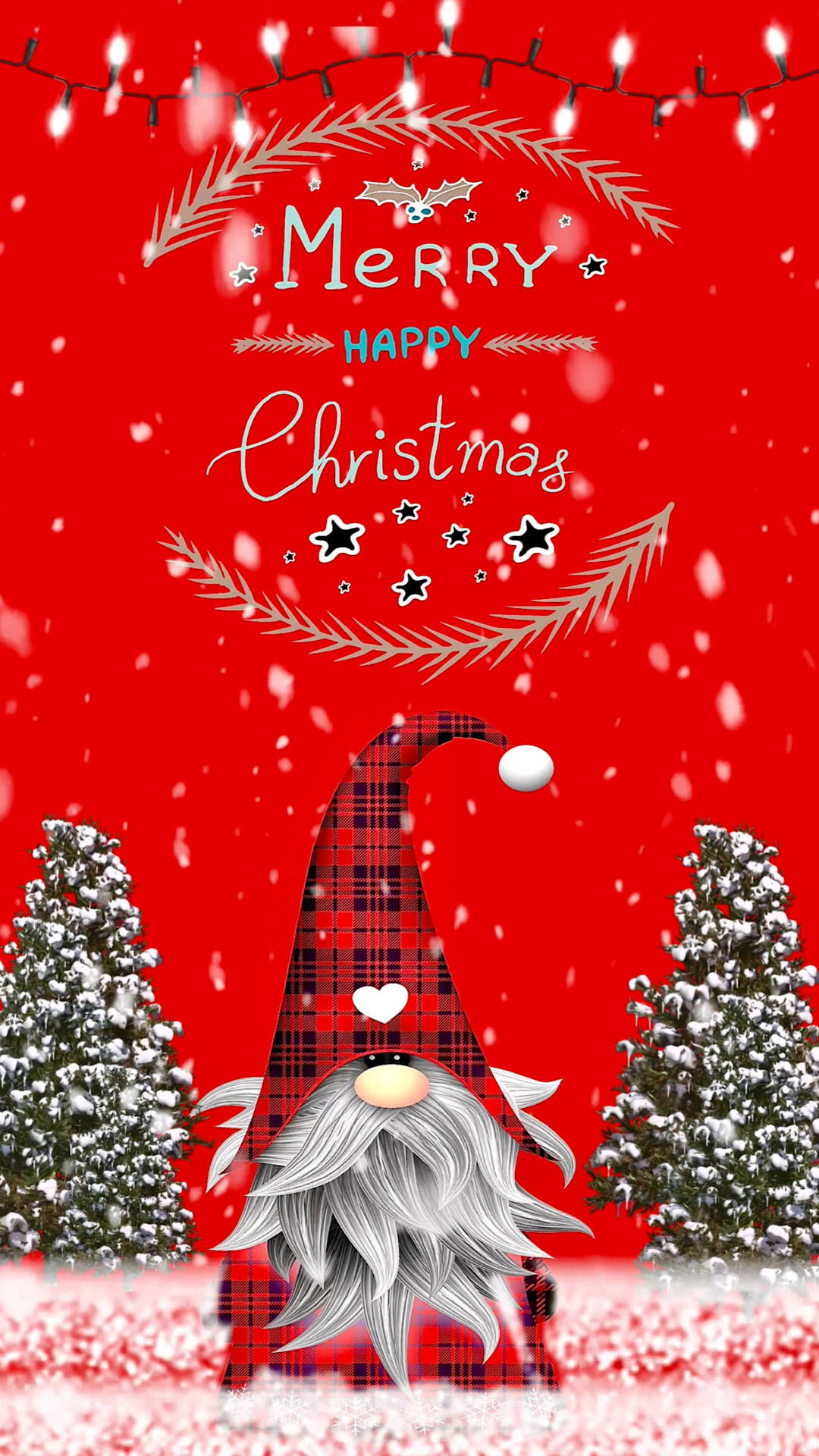 Cute Merry Christmas Plaid Gnome Wallpaper