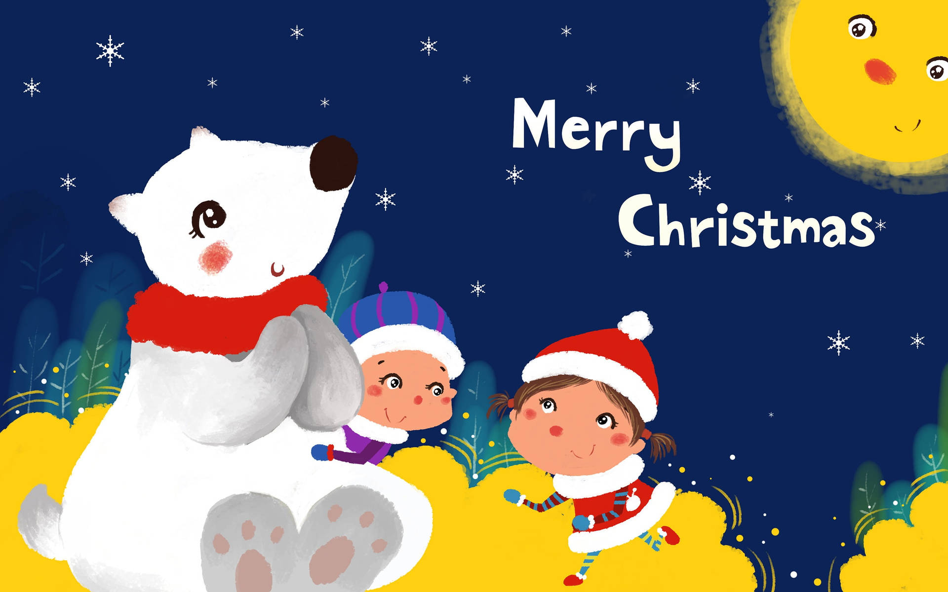 Cute Merry Christmas Polar Bear Wallpaper