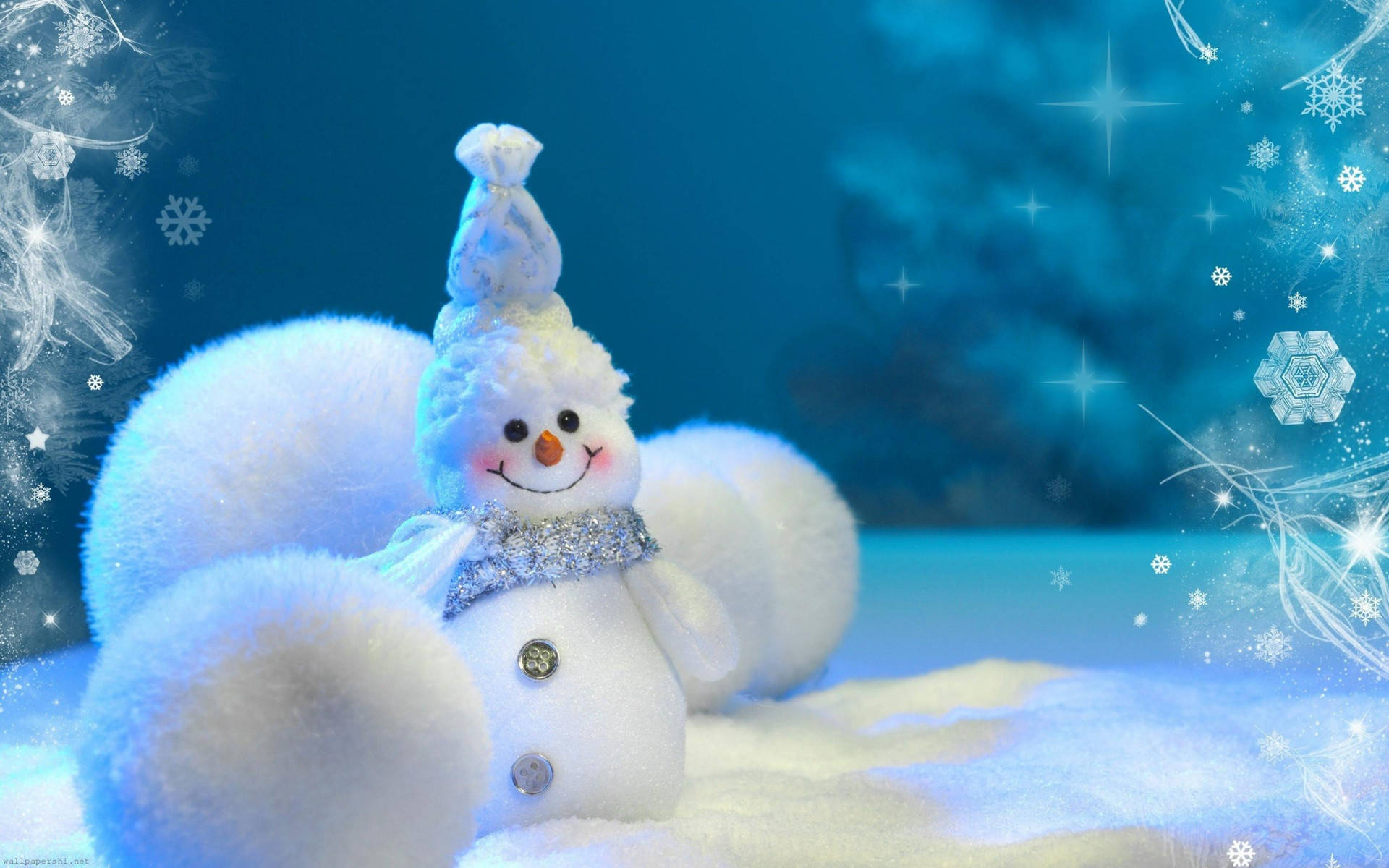 Cute Merry Christmas Snowman With Snowballs Wallpaper