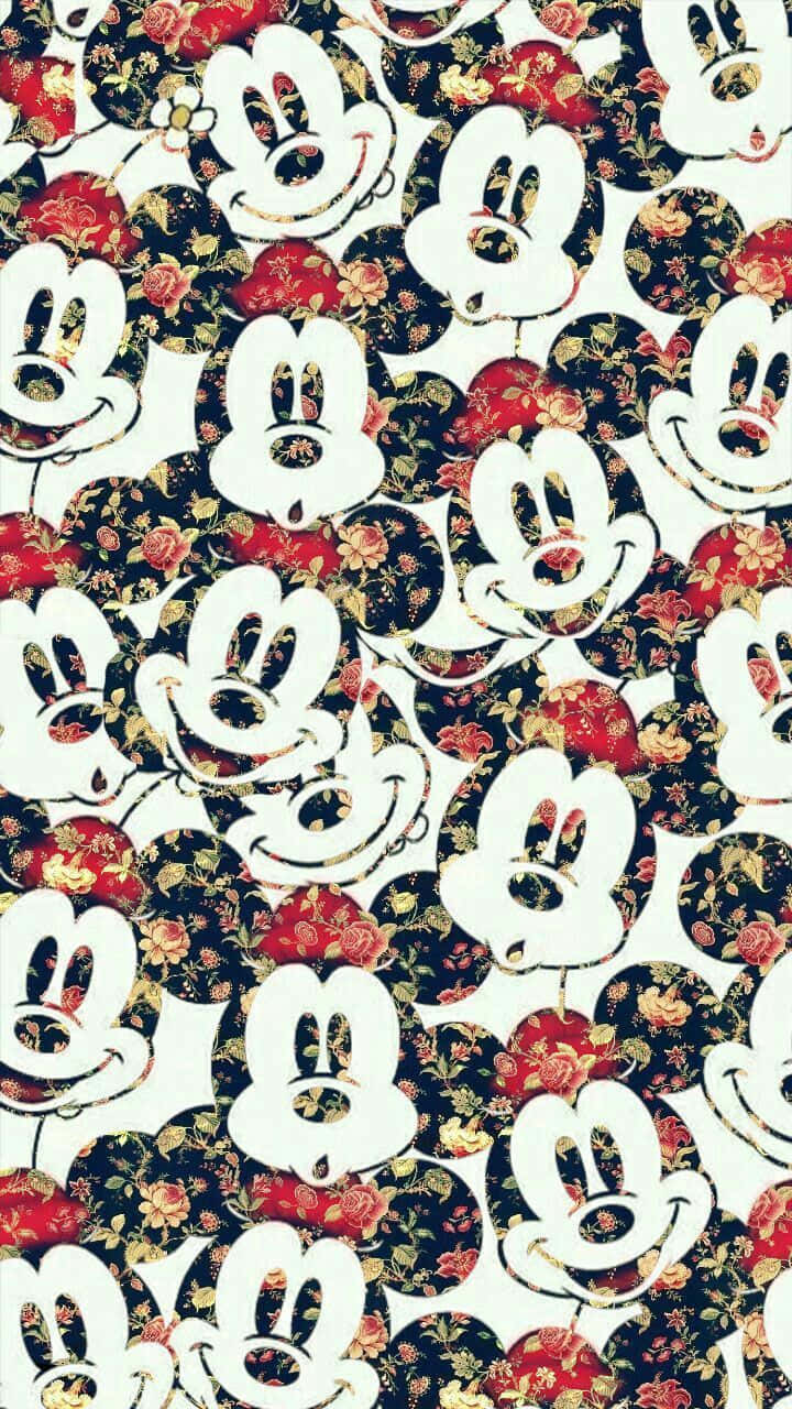 Cute Mickey Mouse Floral Art Wallpaper