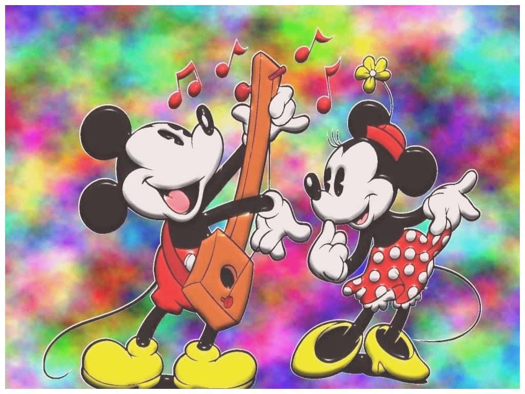 Mickey And Minnie Mouse Playing Guitar Wallpaper