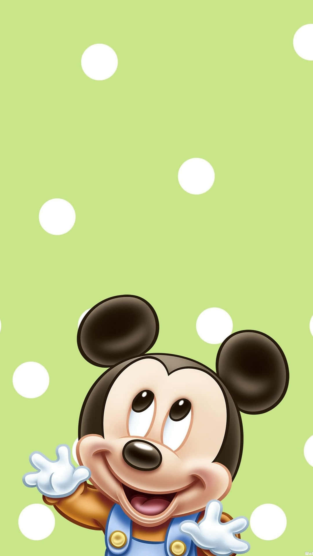 Cute Mickey Mouse Green Polka Dots Wallpaper