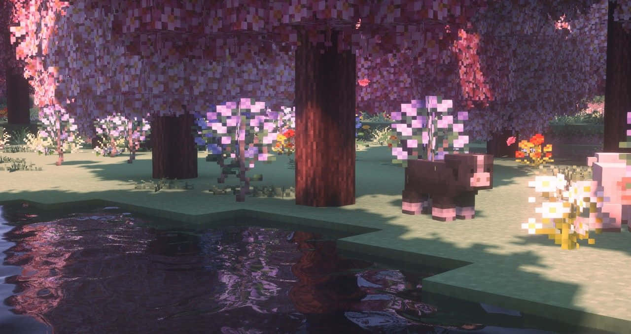 Cute Minecraft Pink Trees Background