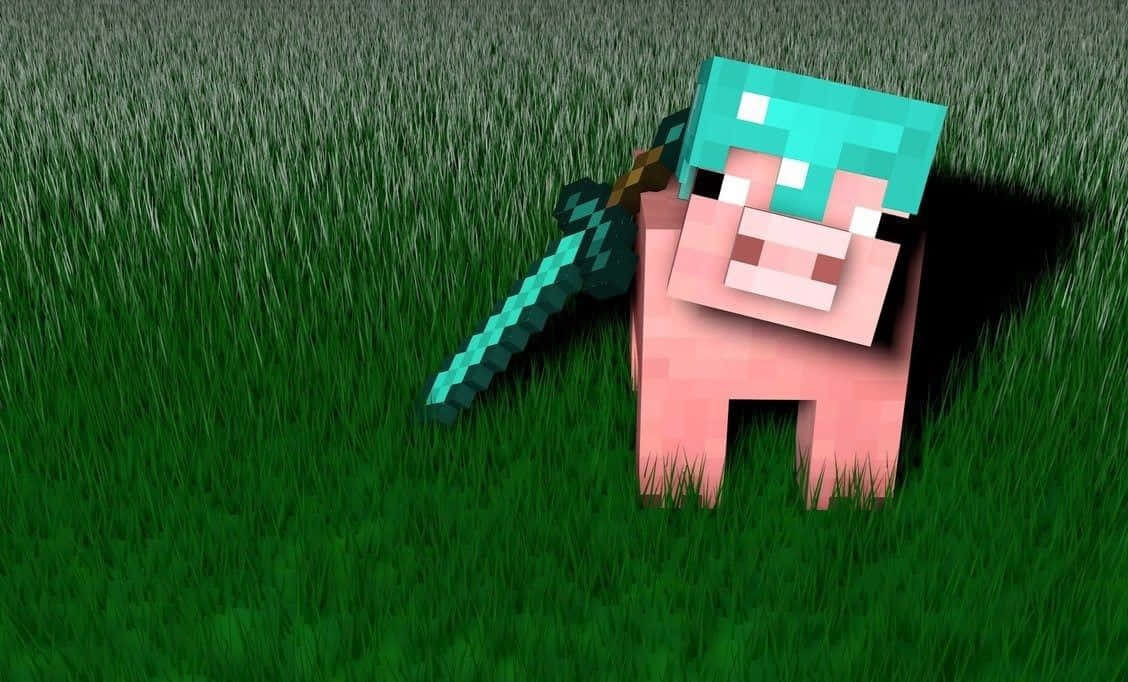 Cute Minecraft Pig Grass Background