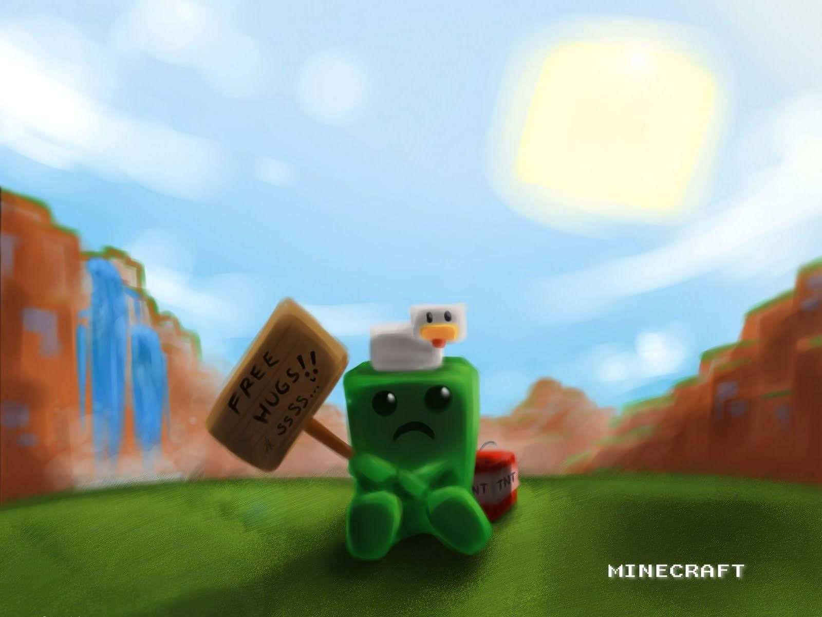 Cute Minecraft Creeper Sitting Background