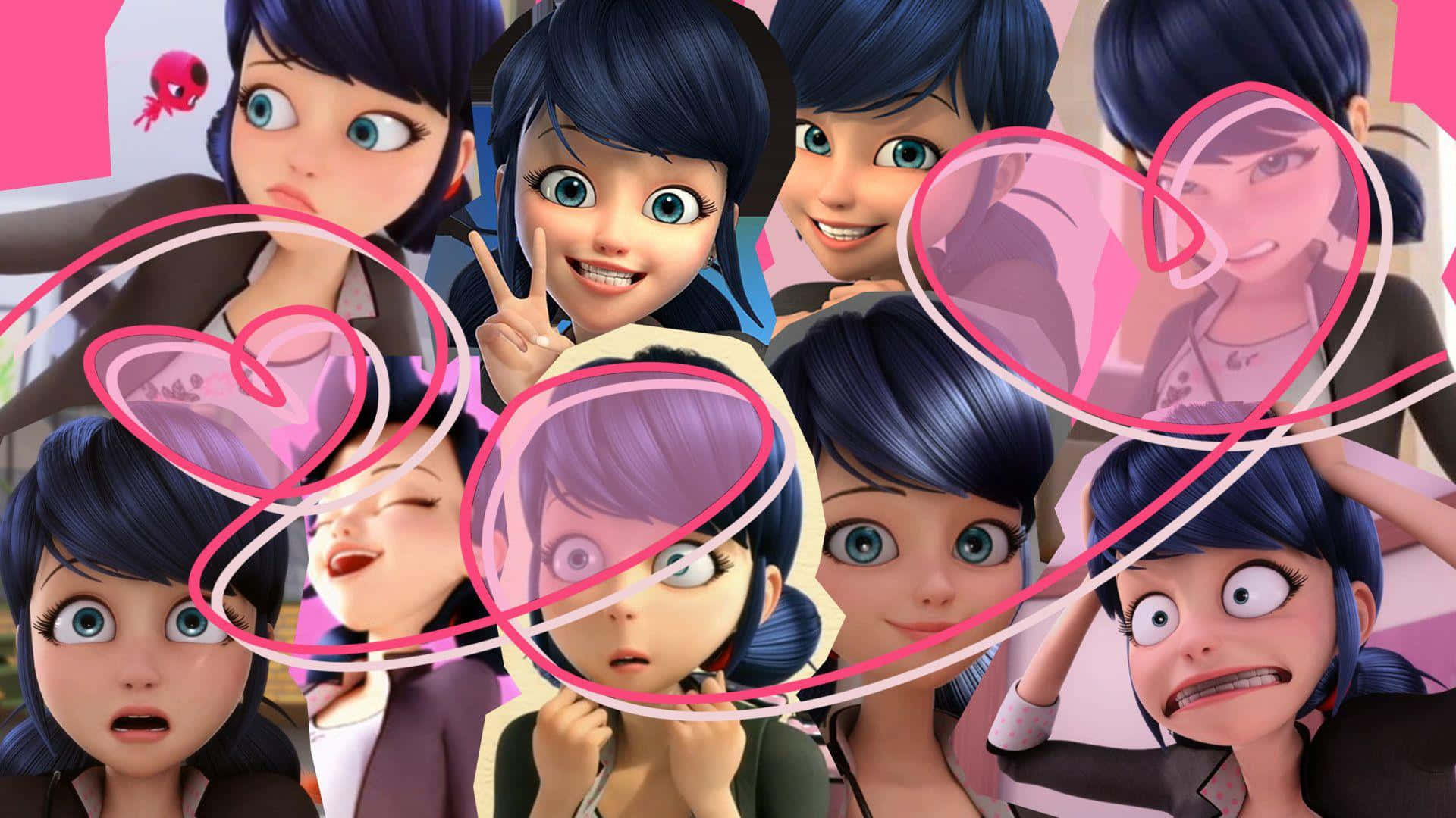 Cute Miraculous Ladybug Collage With Hearts Wallpaper