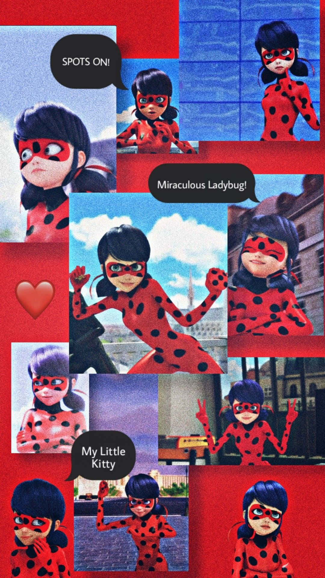 Fundode Tela Fofinho Com Colagem Da Super-heroína Ladybug Miraculous. Papel de Parede