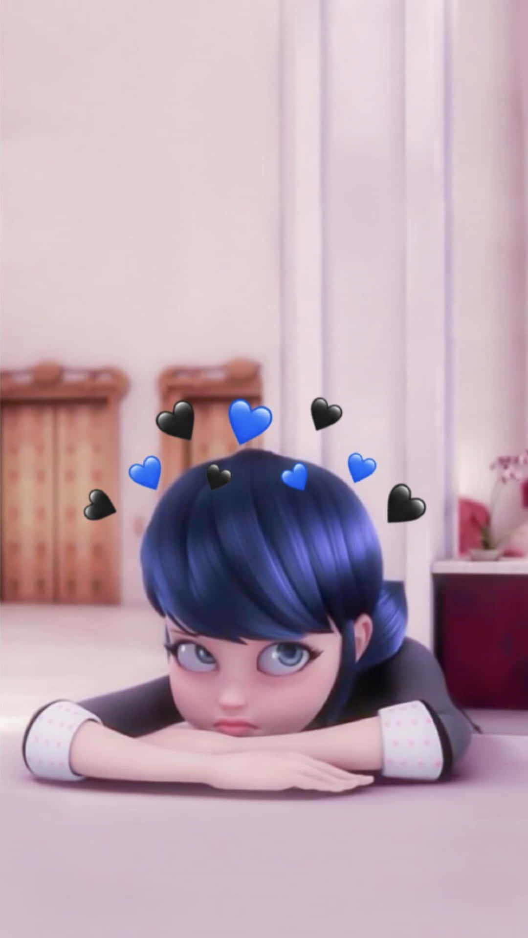 Cute Miraculous Ladybug With Blue And Black Hearts Wallpaper
