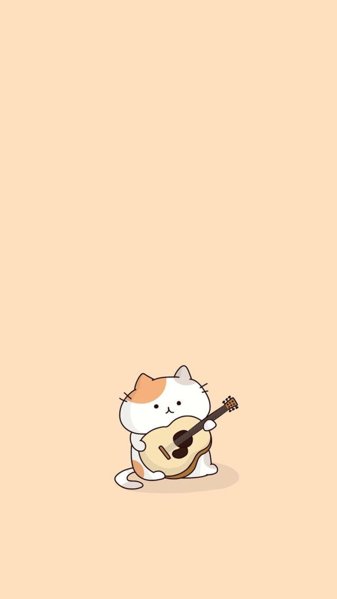 Cute Mobile Cat With Guitar Wallpaper