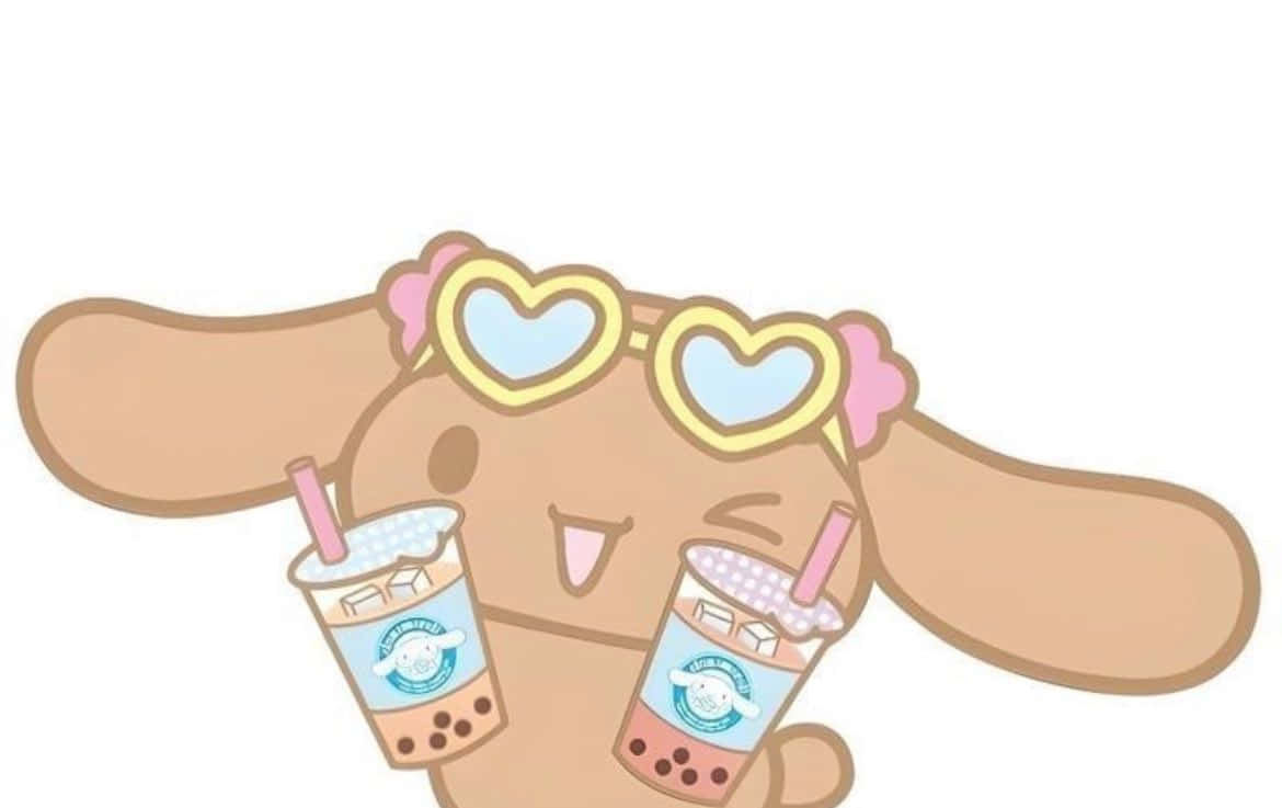 Schattig Mocha Sanrio Personage Met Bubble Tea Achtergrond