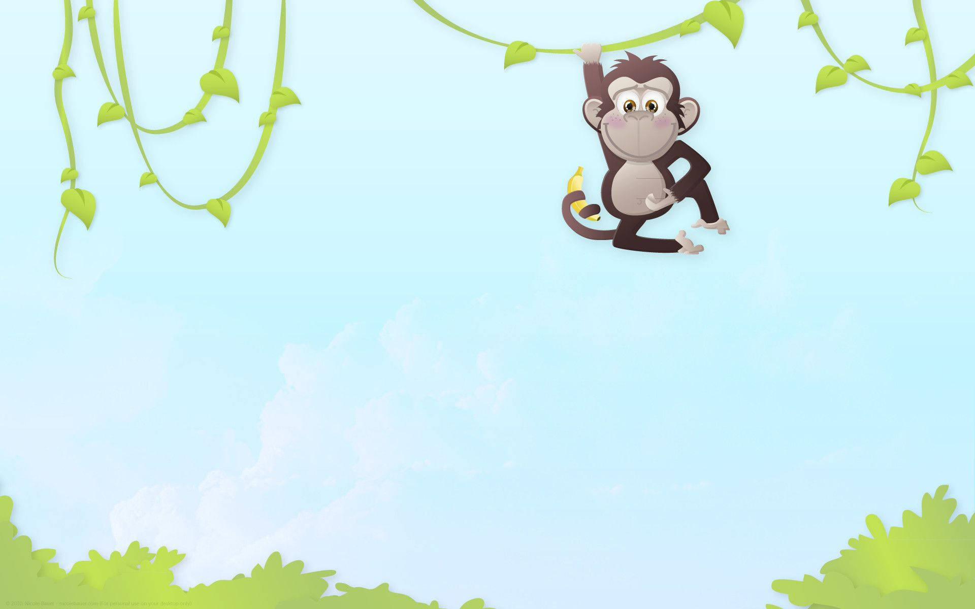 Cute Monkey Hanging On Vine Wallpaper