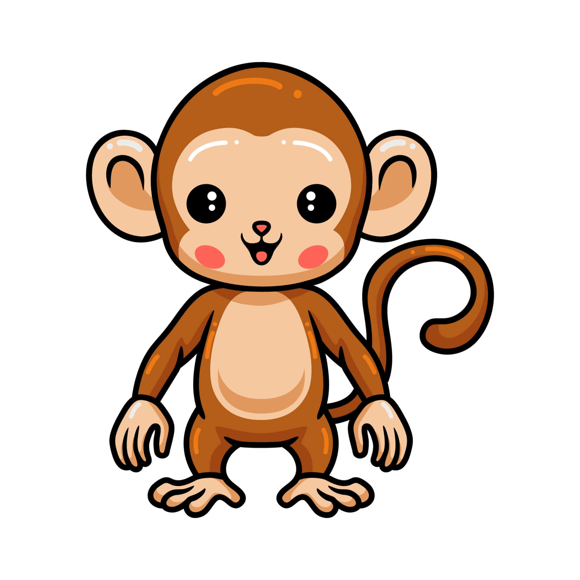 A Cartoon Monkey Standing On A White Background
