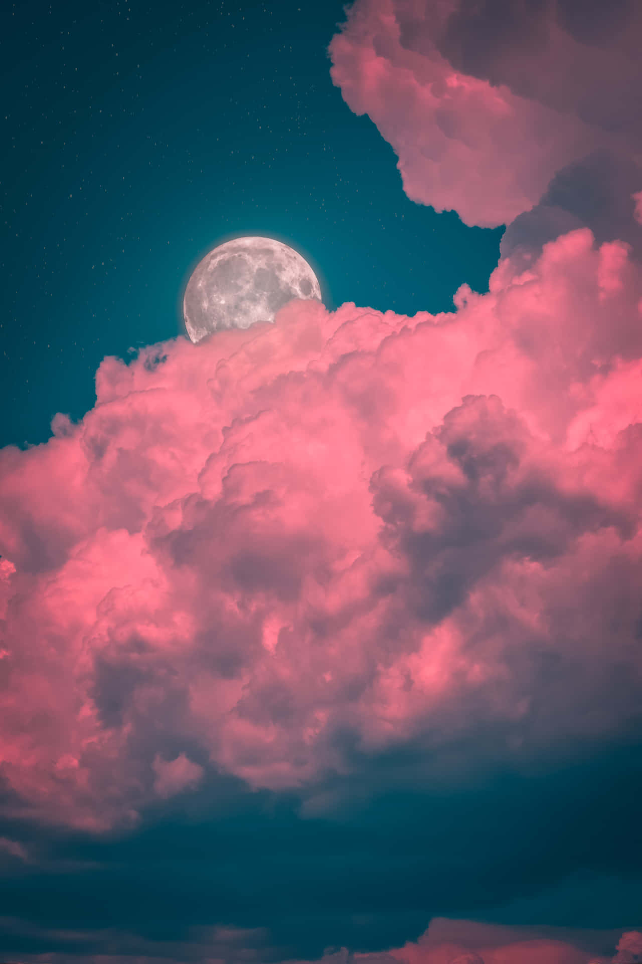 Enchanting View of a Cute Moon on a Starry Night Wallpaper