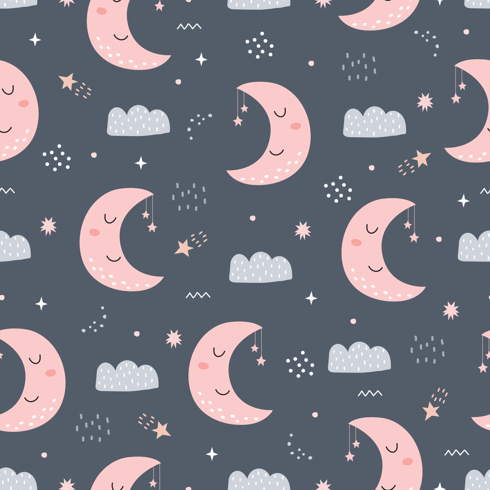 Omfavn skønheden fra den nattlige himmel med et sødt måne og stjerner tapet. Wallpaper