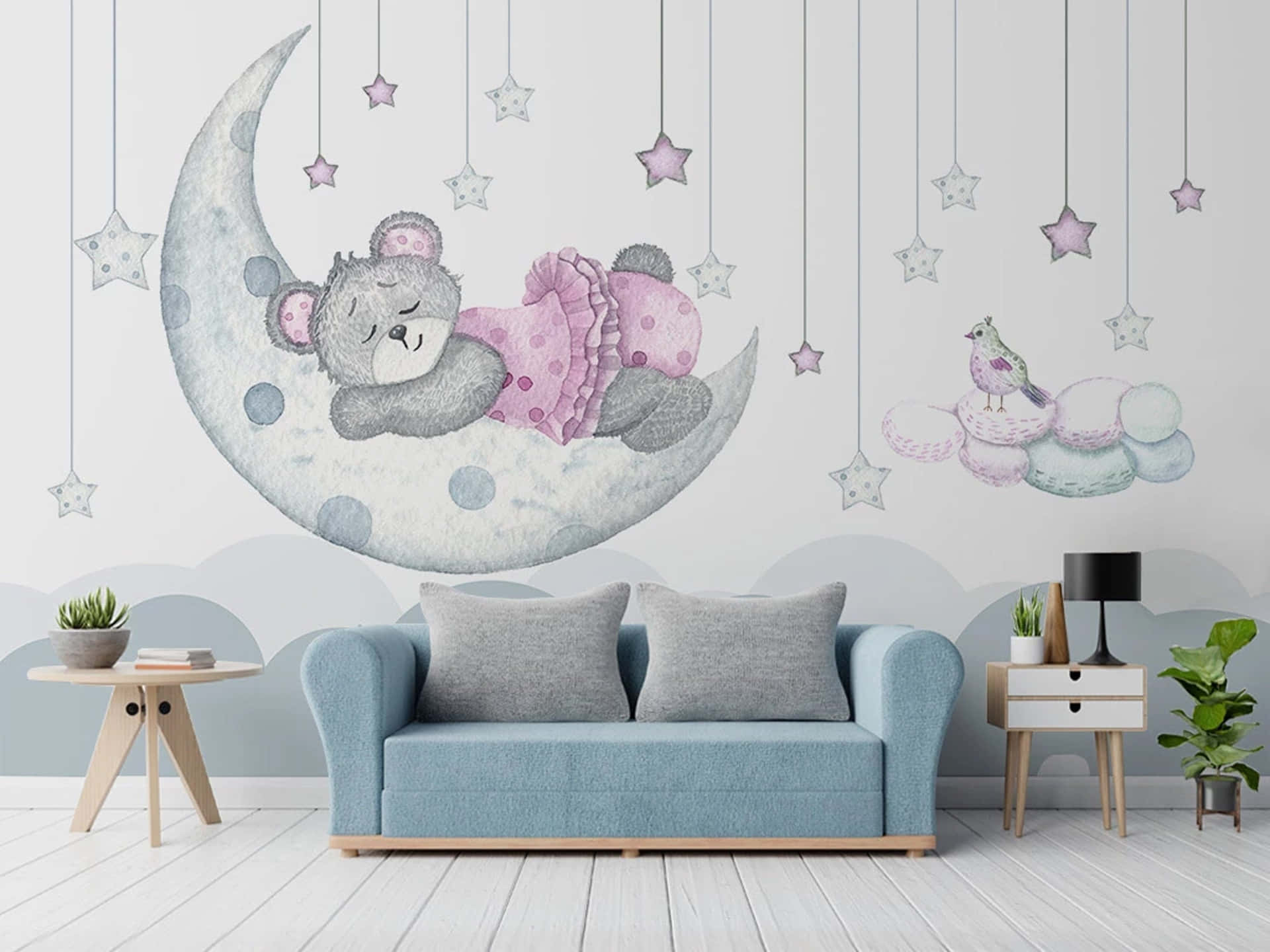 Schauin Den Nächtlichen Himmel Hinauf Und Du Kannst Den Schönen Niedlichen Mond Sehen. Wallpaper