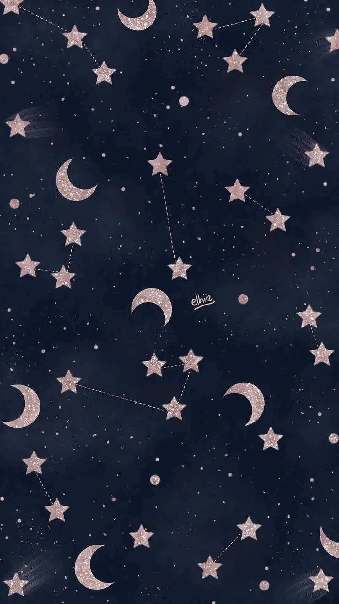 En blå og pink stjernehimmel med stjerner og måner der dekorerer natten. Wallpaper