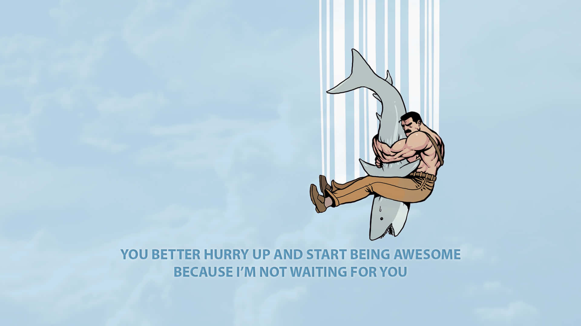 En mand hænger fra en haj. Wallpaper