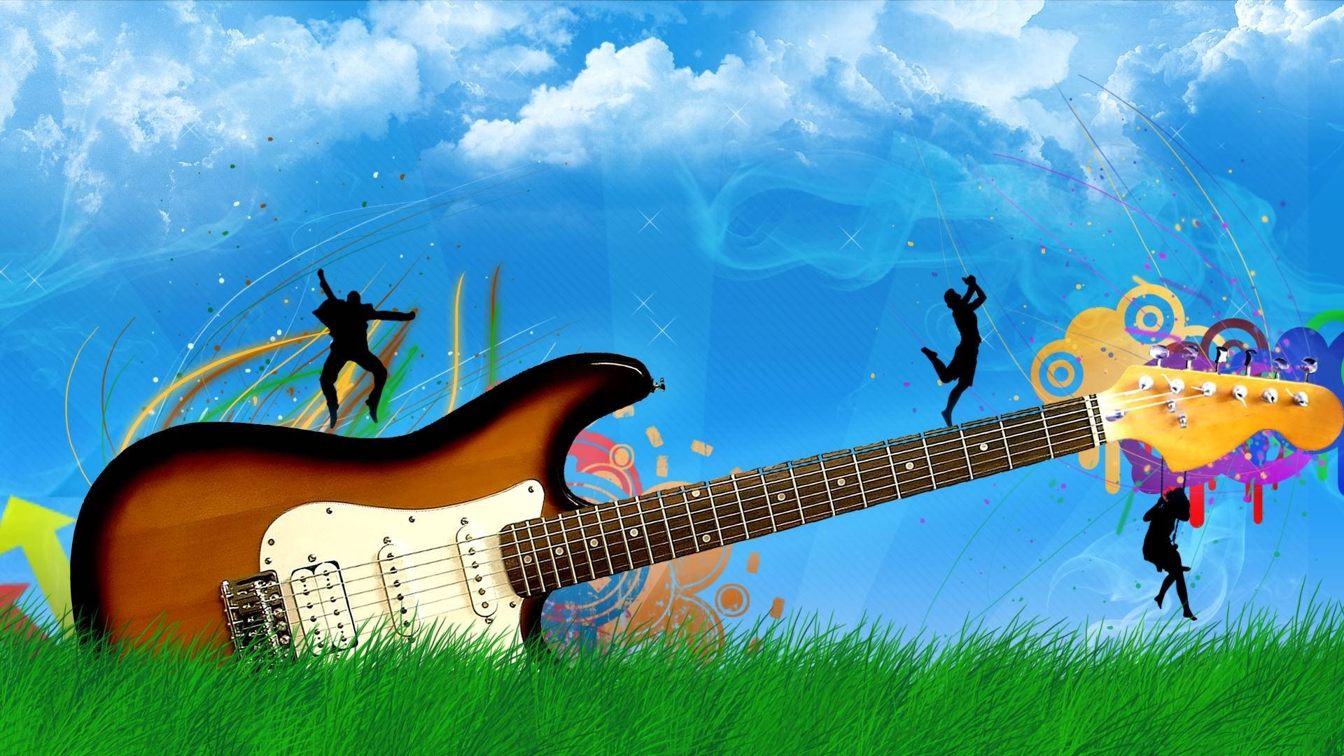Download Cute Music Electric Guitar With Silhouettes Wallpaper | Wallpapers .com
