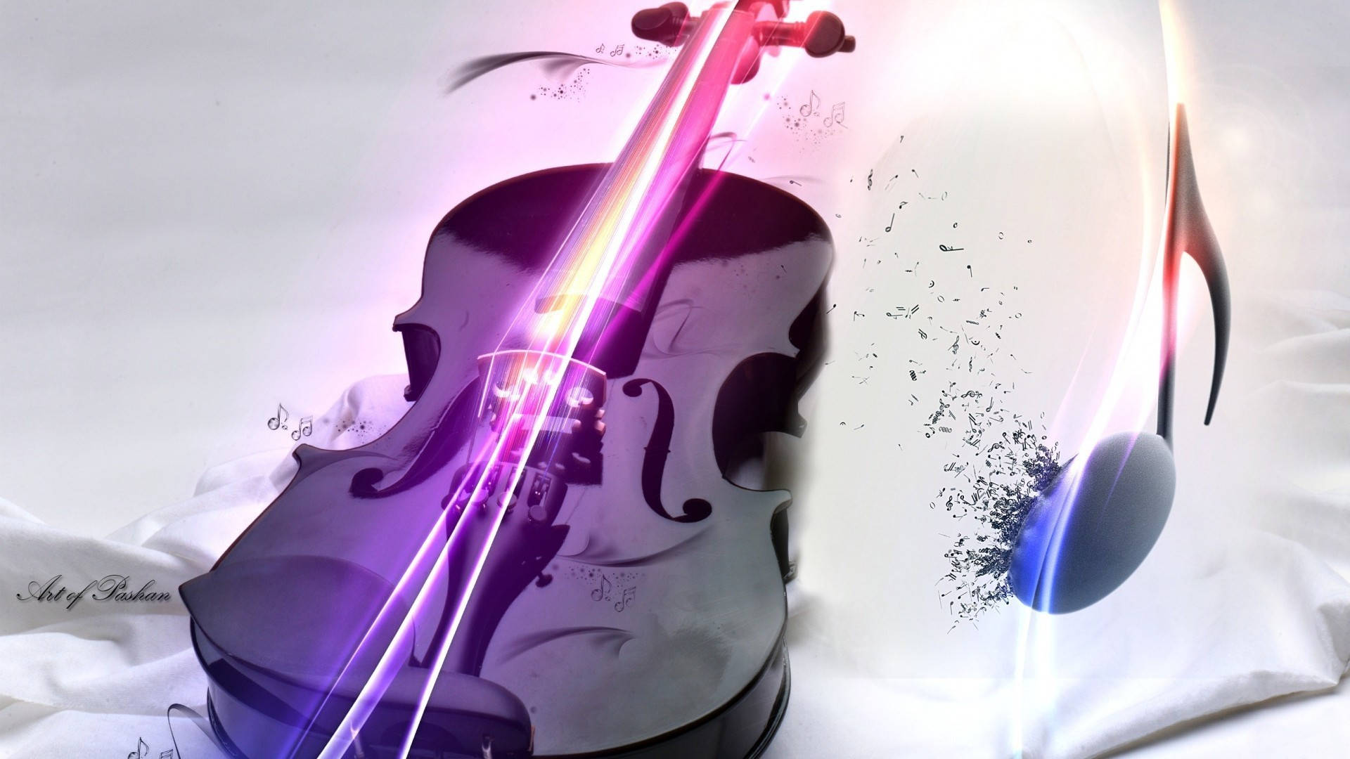 Sød Musikinstrument Violin og Notephone på hvid baggrund Wallpaper
