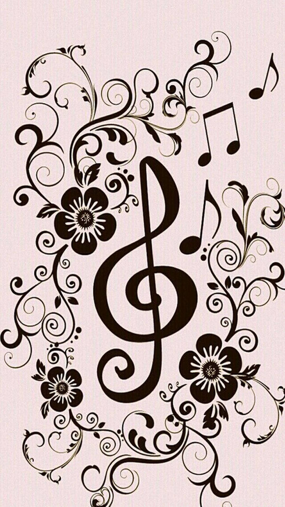 Cute Music Notes Floral Aesthetic Wallpaper