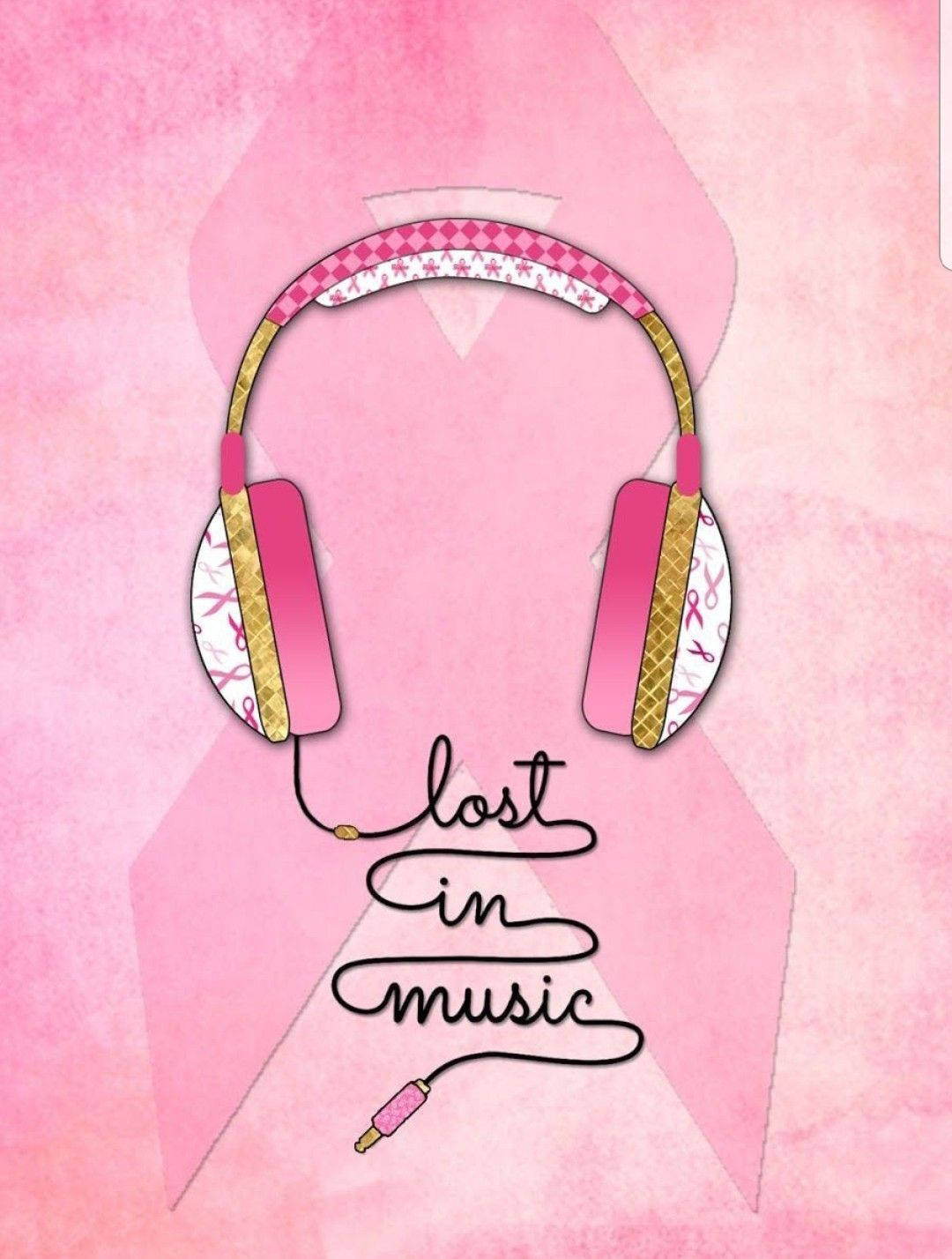 Download Cute Music Quote With Pink Headphones Wallpaper 