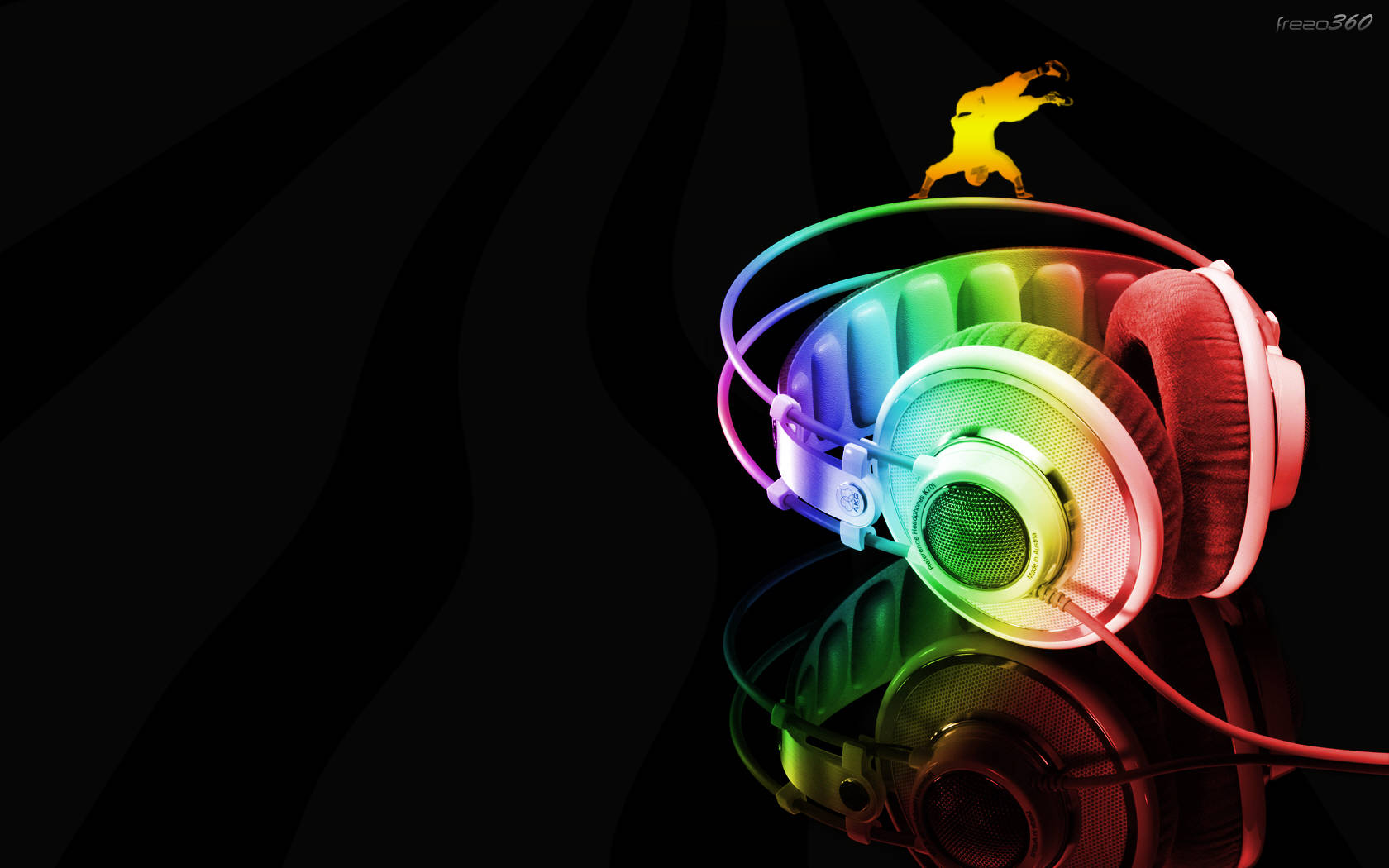 Lindosauriculares De Música En Un Colorido Arcoíris De Neón. Fondo de pantalla