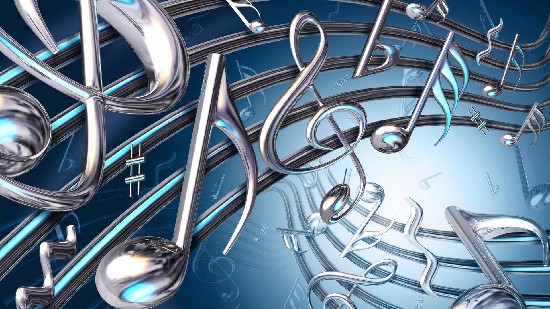 Cute Music Symbols 3d Metallic Graphic Art Wallpaper
