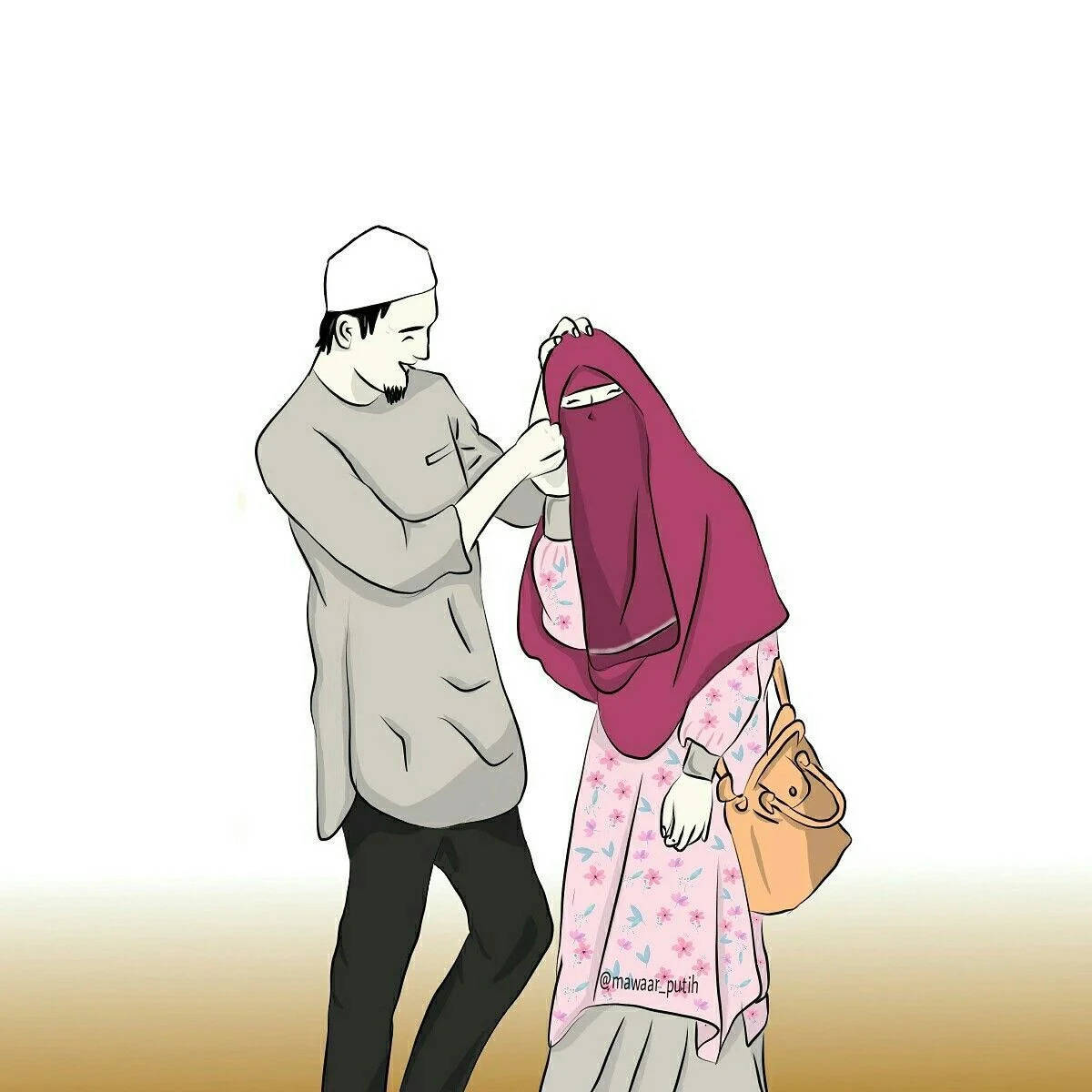 Download Cute Muslim Cartoon Couple Wallpaper | Wallpapers.com