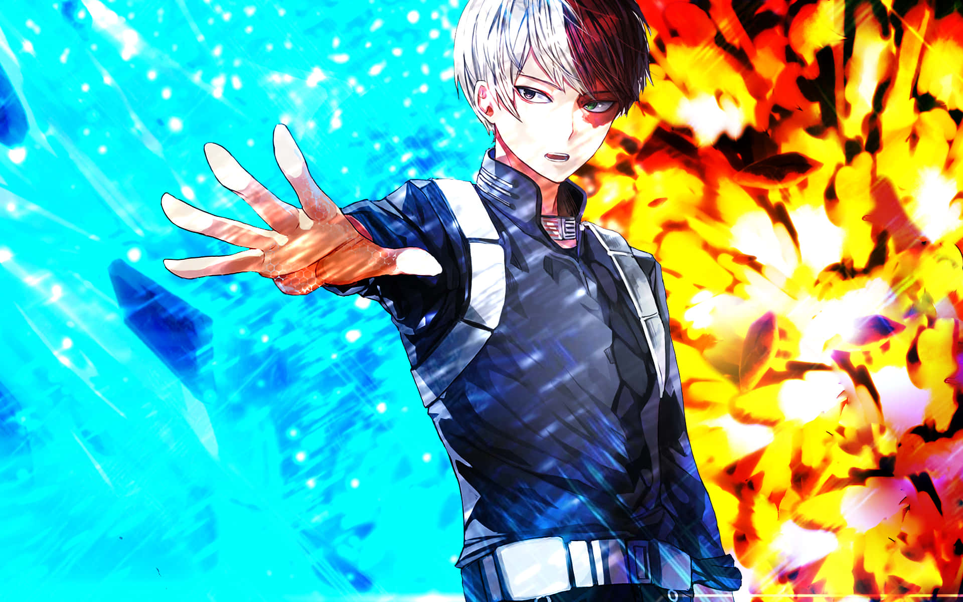stretchedEn karakter i et anime med hans hænder udstrakte Wallpaper