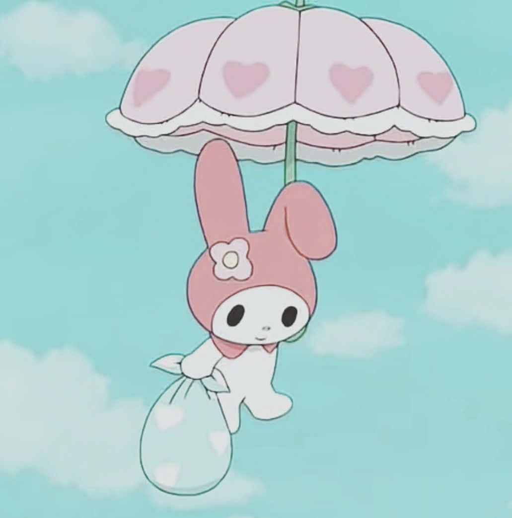 Cute My Melody Floating With Umbrella Wallpaper