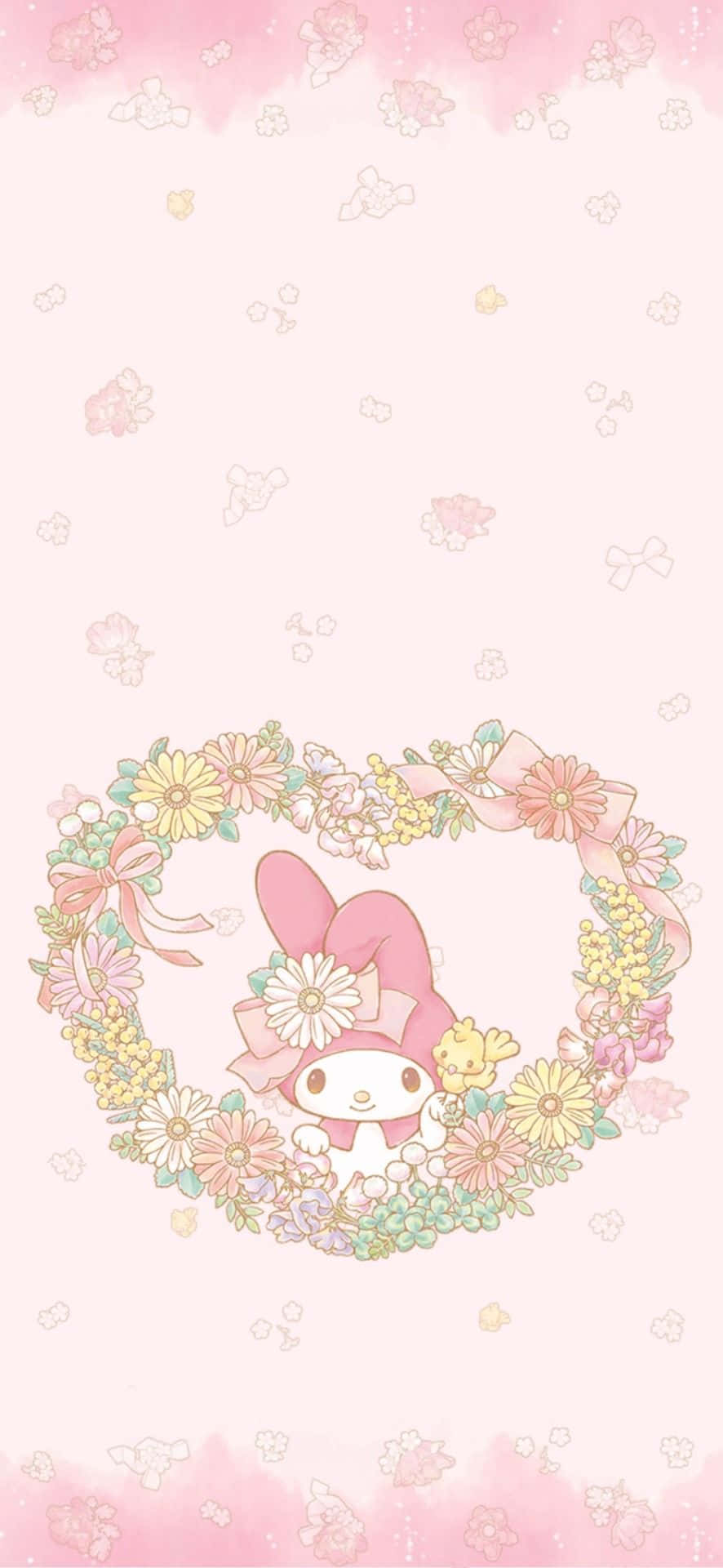 Cute My Melody In Floral Heart Frame Wallpaper