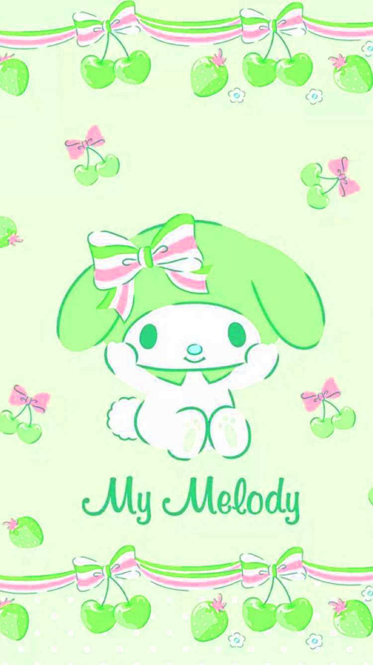 Cute My Melody In Green Monochrome Wallpaper