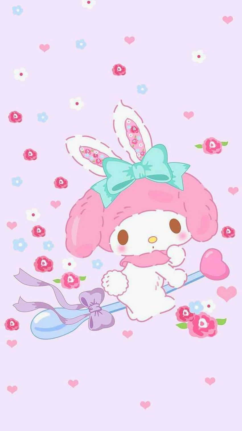 Cute My Melody Riding A Spoon Wallpaper