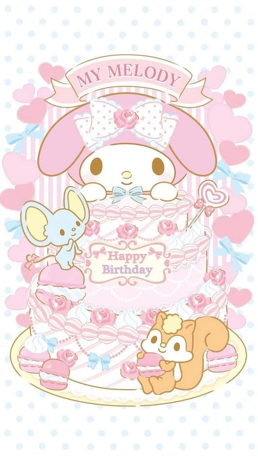 Cute My Melody Strawberry Birthday Cake Wallpaper
