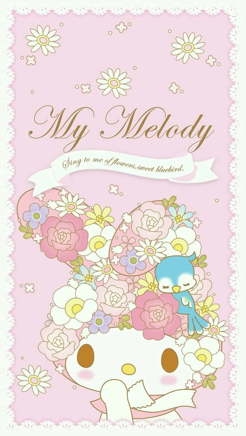 Sød My Melody Iført Blomstret Hovedbeklædning Adorable Bunny Tapet Wallpaper