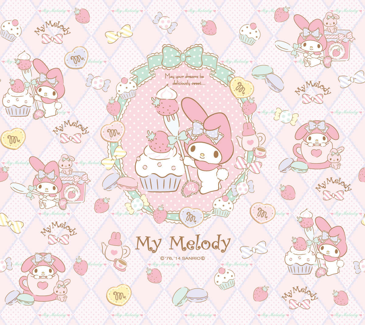 Cute My Melody With A Strawberry Cupcake Wallpaper