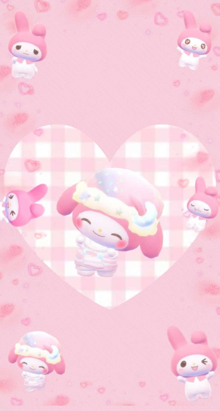 Cute My Melody With Checkered Heart Wallpaper