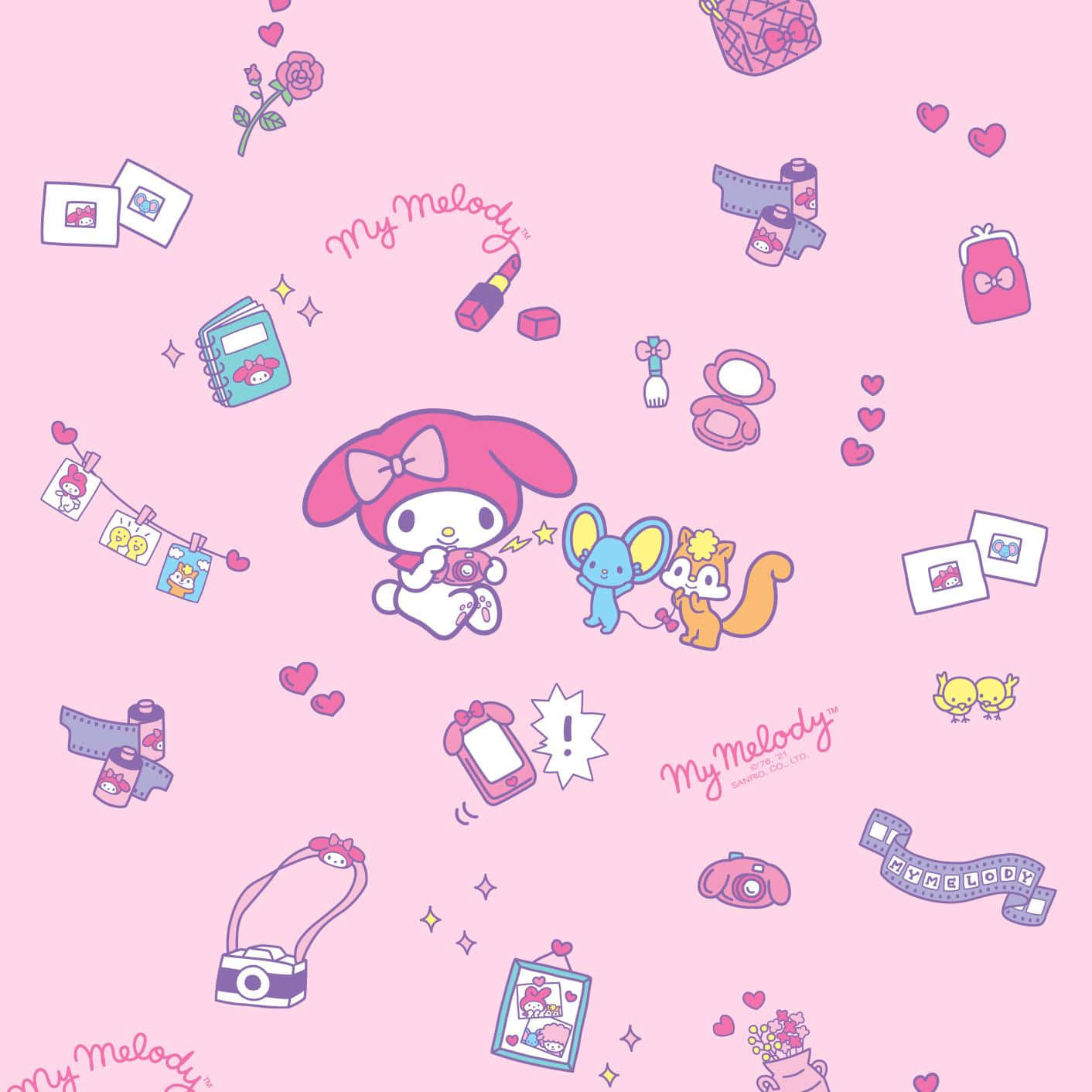 Cute My Melody With Flat And Risu Wallpaper